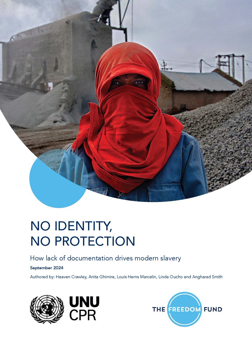 The Freedom Fund (@freedom_fund) on Twitter photo Without legal identity, people struggle to access basic services and are often driven into informal, dangerous & exploitative work.
A new report by <a href="/UNUCPR/">UN University Centre for Policy Research</a> & the Freedom Fund reveals the links between lacking official documentation & modern slavery.
➡️ bit.ly/3yZILcS Without legal identity, people struggle to access basic services and are often driven into informal, dangerous & exploitative work.
A new report by <a href="/UNUCPR/">UN University Centre for Policy Research</a> & the Freedom Fund reveals the links between lacking official documentation & modern slavery.
➡️ bit.ly/3yZILcS