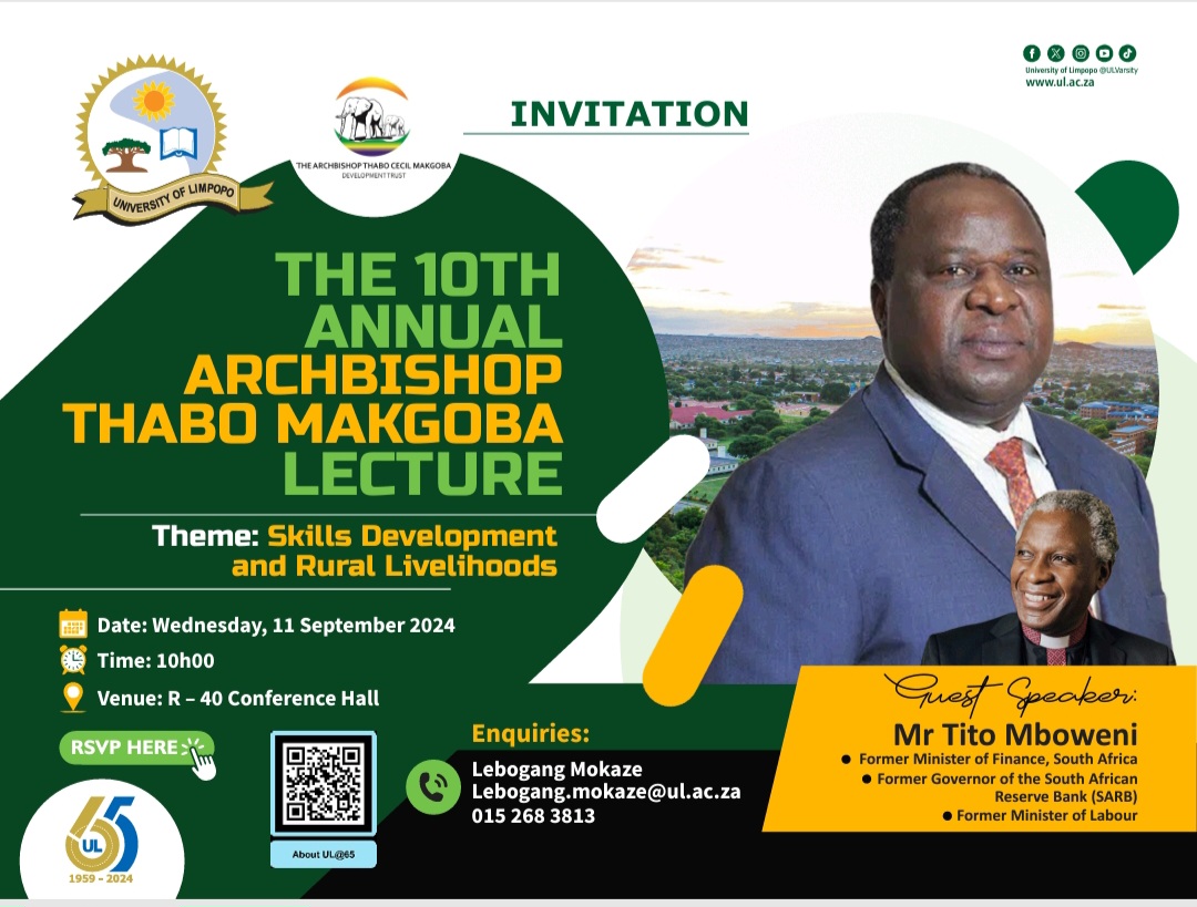 ArchTrust's tweet photo. The ATMDT Trustees invite you to the University of Limpopo's 10th annual lecture in partnership with the Trust. Details of the lecture on the poster attached. https://t.co/7JshkNfxfC