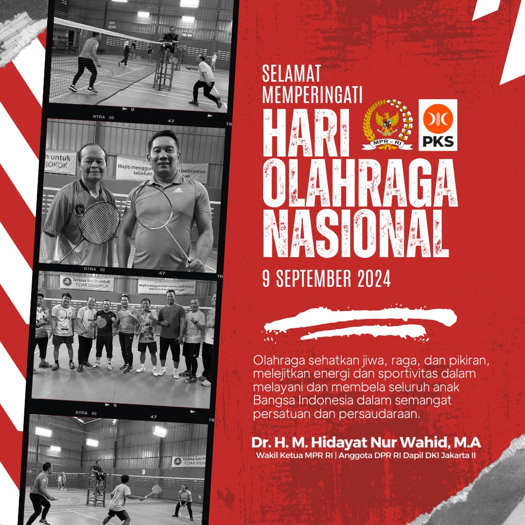 Selamat memperingati HARI OLAHRAGA NASIONAL
9 September 2024

Olahraga sehatkan jiwa, raga, dan pikiran, melejitkan energi dan sportivitas dalam melayani dan membela seluruh anak Bangsa Indonesia dalam semangat persatuan dan persaudaraan.
#HariOlahragaNasional