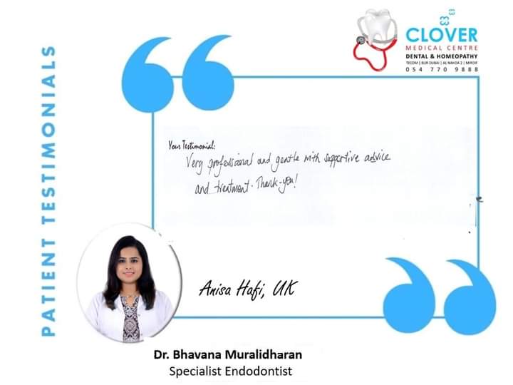CloverDentist's tweet photo. Well done Bhavana Muralidharan !
Patient Name: Hanisa Hafi
Nationality: UK
Testimonial: Very professional and gentle with supportive advice and treatment. Thank You
#happypatients #satisfiedpatients #clovermedicalcentre #rootremoval #nopain https://t.co/CoQoeNUy5v