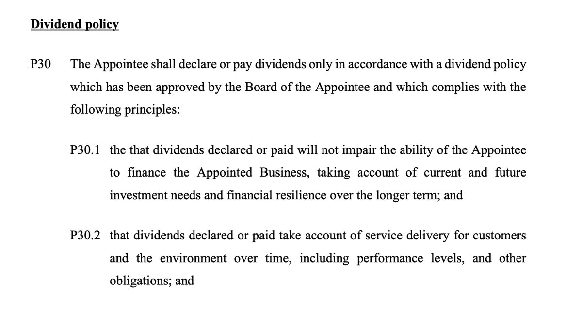 For those asking this morning it is, and always has been, a condition of every water company's operating licence that they should not pay dividends if that payment would in any way "Impair" their ability of the company to do its job.

For how many years has that been broken?