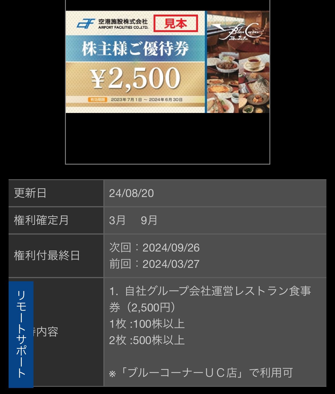 空港施設 株主優待 4枚 ブルーコーナーUC店 10000円分 空港施設 株主優待 4枚 ブルーコーナーUC店 10000円分