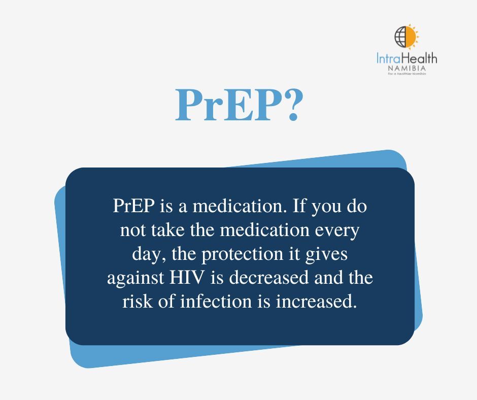 IntrahealthNam's tweet photo. For maximum protection against HIV infection, take PrEP as advised by your healthcare provider.
#ForAHealthierNamibia https://t.co/897pGcbonr