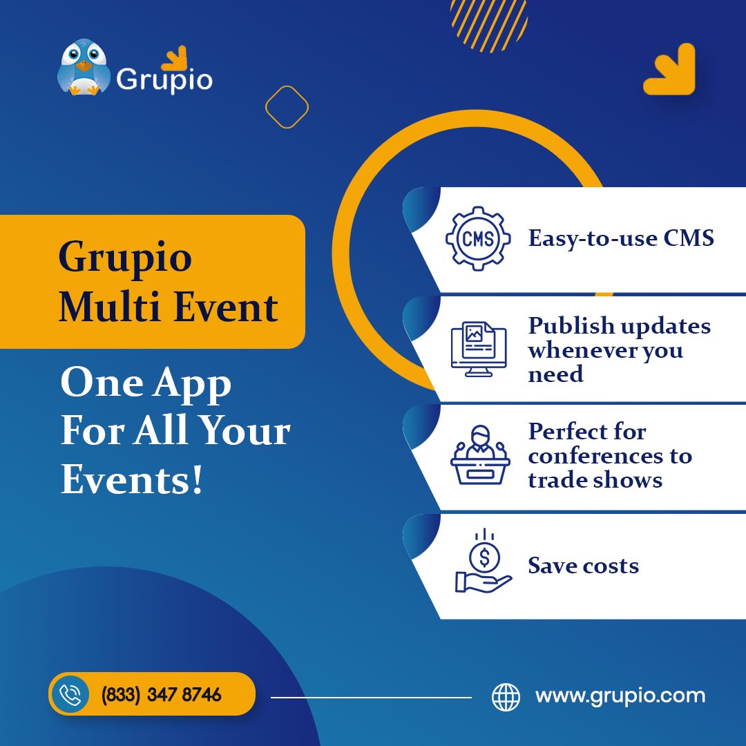 grupio_mobile's tweet photo. Why create multiple event apps when one can do it all?
 
Manage all your conferences, trade shows, and big gatherings effortlessly with Grupio Multi-Event.

Streamline your event management with just one app!

#virtualmeeting  #tradeshows #eventmanagement #Grupio https://t.co/dvefeif4xq
