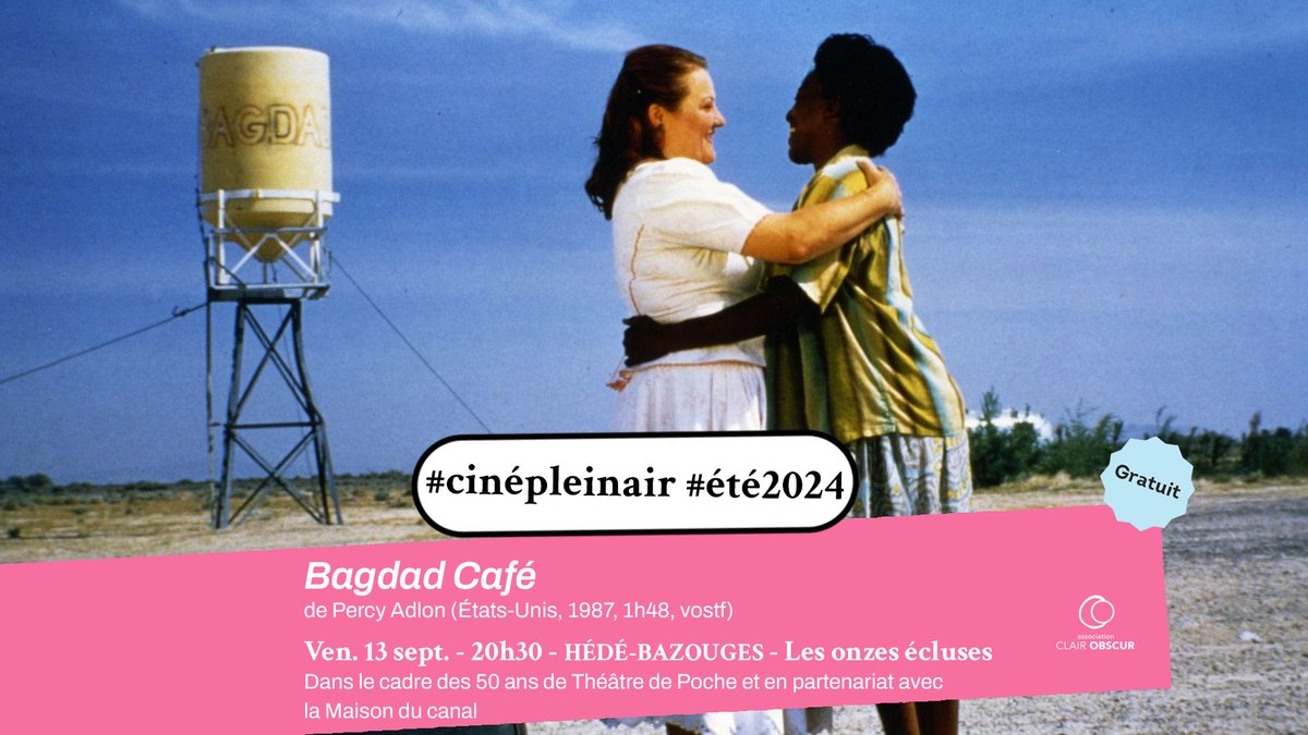 Projection #cinepleinair #été2024 
> "Bagdad Café" de Percy Adlon
13 septembre — 21h30 — Hédé-Bazouges (Les Onze écluses)