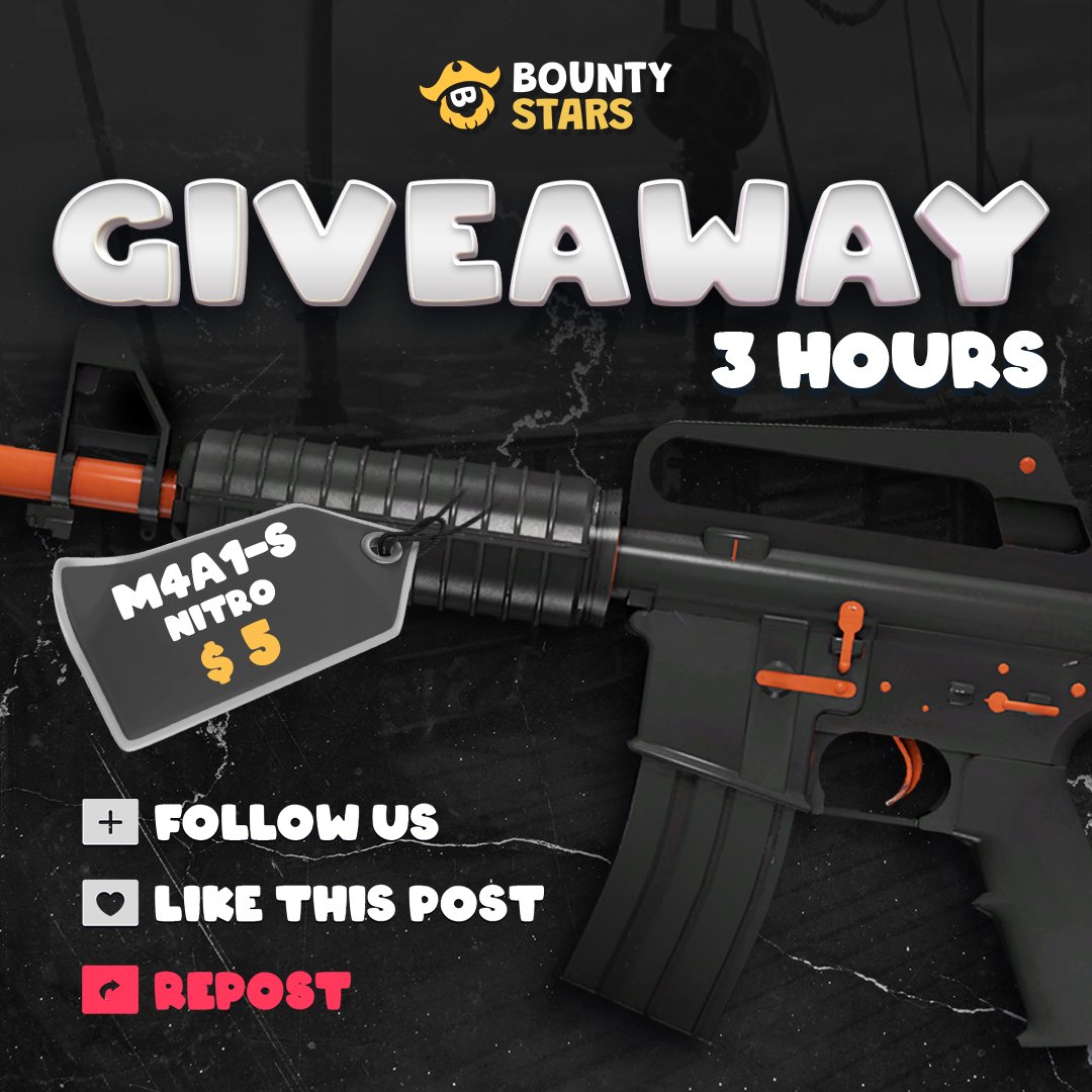 openstarsgg's tweet photo. 💥$5 GIVEAWAY
M4A1-S | NITRO 💥
Join our giveaway now!

What needs to be done:
🚀 Follow @bounty_stars
❤️ Like this tweet
🔄 RT this tweet

The winner will be drawn in 3 hours, good luck! https://t.co/CeV4KBGKbl