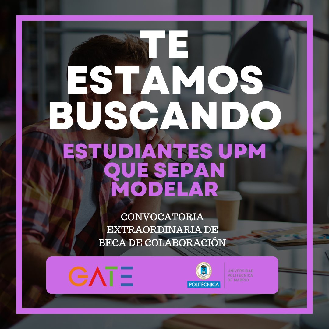 gateupm's tweet photo. ¿Sabes MODELAR EN 3D?  

CONVOCAMOS 1 𝗕𝗘𝗖𝗔 𝗗𝗘 𝗖𝗢𝗟𝗔𝗕𝗢𝗥𝗔𝗖𝗜𝗢́𝗡 de formación para estudiantes en este servicio universitario que integra las TIC en la enseñanza.⁣ ⁣ 

👩‍💻Esperamos tu solicitud⁣ ⁣ 

[https://t.co/mlNpLuehcP] ⁣ 

 #modelar #somosUPM https://t.co/pGg0f1P4iR
