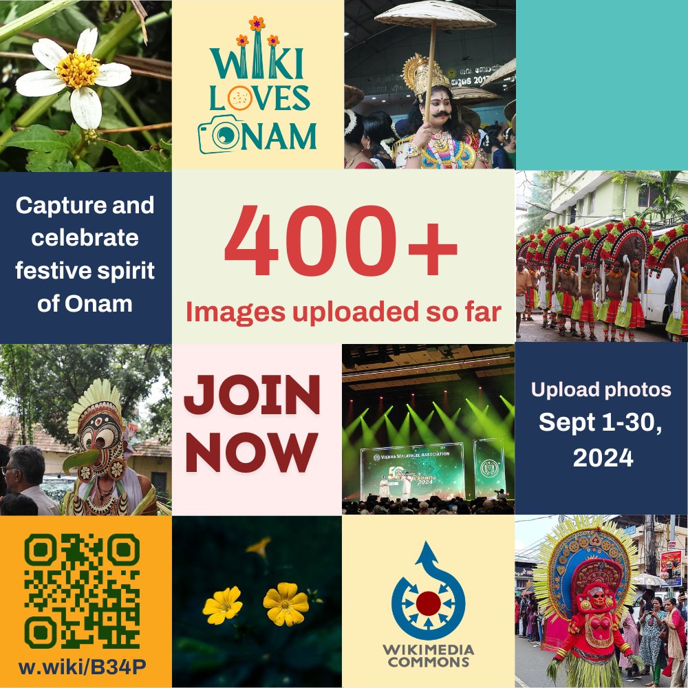 We invite you to share photos of Onam celebrations Wikimedia Commons as part of #WikiLovesOnam campaign.

Let's preserve and share this beautiful moments together! 💐

#Onam2024 #OnamCelebrations #WikimediaCommons #Photographychallenge #Kerala #Onam