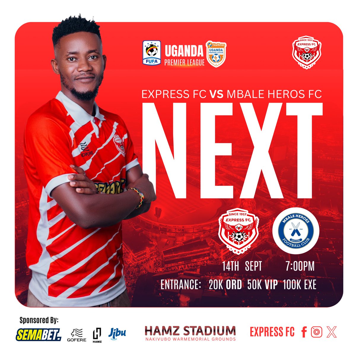 Express FC (@expressfcuganda) on Twitter photo Itβs the <a href="/UPL/">StarTimes Uganda Premier League</a> week and we kick off with Mbale Heroes on Saturday <a href="/HamzStadium/">Hamz stadium Nakivubo War Memorial Grounds</a> at 7 PM ποΈ
Which new signing are you excited to watch? π₯³
#MukwanoGwabangi π΄π¦
Itβs the <a href="/UPL/">StarTimes Uganda Premier League</a> week and we kick off with Mbale Heroes on Saturday <a href="/HamzStadium/">Hamz stadium Nakivubo War Memorial Grounds</a> at 7 PM ποΈ
Which new signing are you excited to watch? π₯³
#MukwanoGwabangi π΄π¦