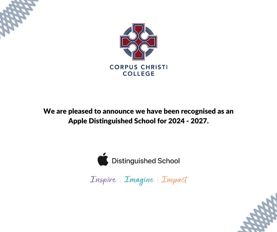 We are very proud to announce some amazing news. <a href="/CorpusCCC/">Corpus Christi College</a>  we have continued our status as an Apple Distinguished School  2024-27. corpus.wa.edu.au/ads #AppleEducationCommunity