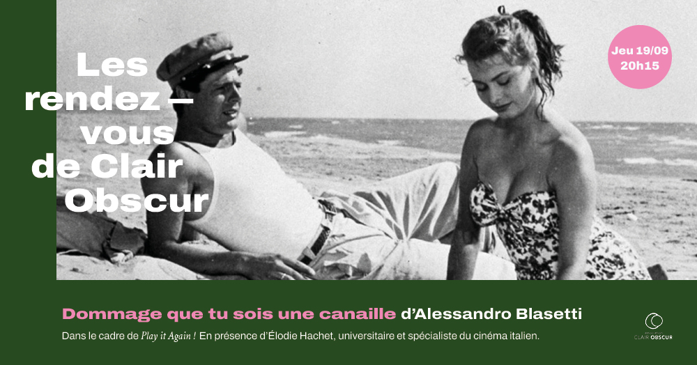 "Arpenter la ville" avec les rendez-vous de Clair Obscur au <a href="/Cinema_ARVOR/">Cinéma ARVOR 🎬</a> 

1er rdv le 19/09 — Rome
"Dommage que tu sois une canaille" de Al. Blasetti
Dans le cadre du festival "Play it Again!"

👁️ Toute la saison : urlz.fr/s4S6