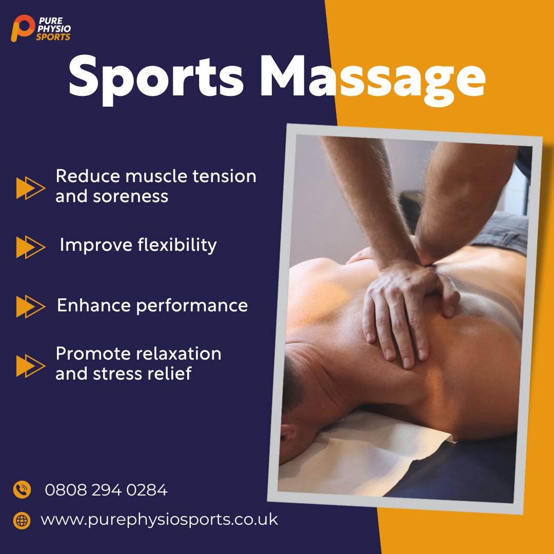 Benefits of sports massages:

🔸 Reduce muscle tension and soreness
🔸 Improve flexibility
🔸 Enhance performance
🔸 Promote relaxation and stress relief

#Sportsmassage #SportsPhysio #Physiotherapy
