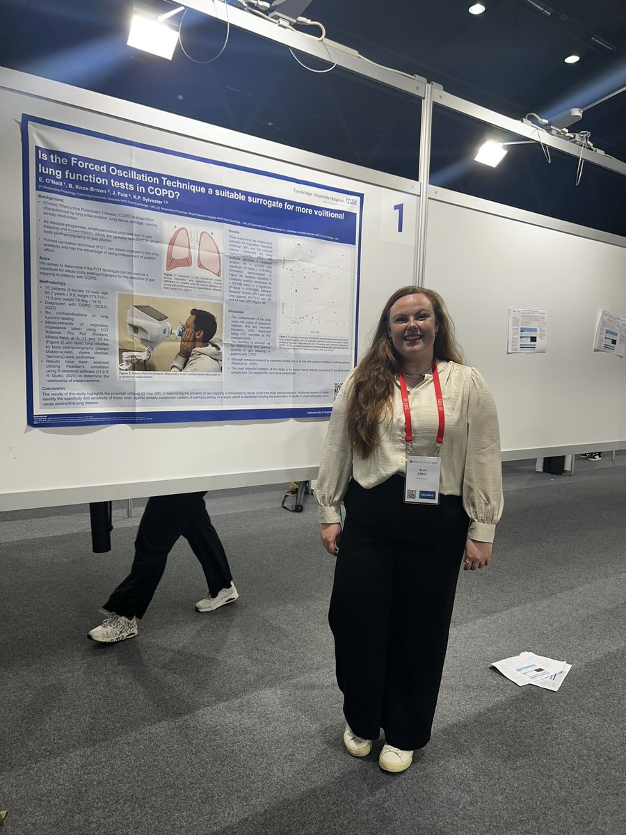 Ella from @cuh_nhs <a href="/ella_oneill/">Ella Louise O'Neill</a> presenting: Is the FOT a suitable surrogate for more volitional lung function testing in COPD? Giving insight into if FOT can be used as an alternative measurement to body plethsomography in COPD patients #ERS2024 #CambridgeRespiratoryPhysiology