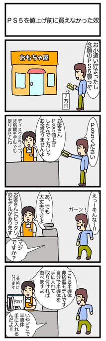 PS5を値上げ前に買えなかった奴
#4コマ漫画
※自分も買えませんでした😅 
