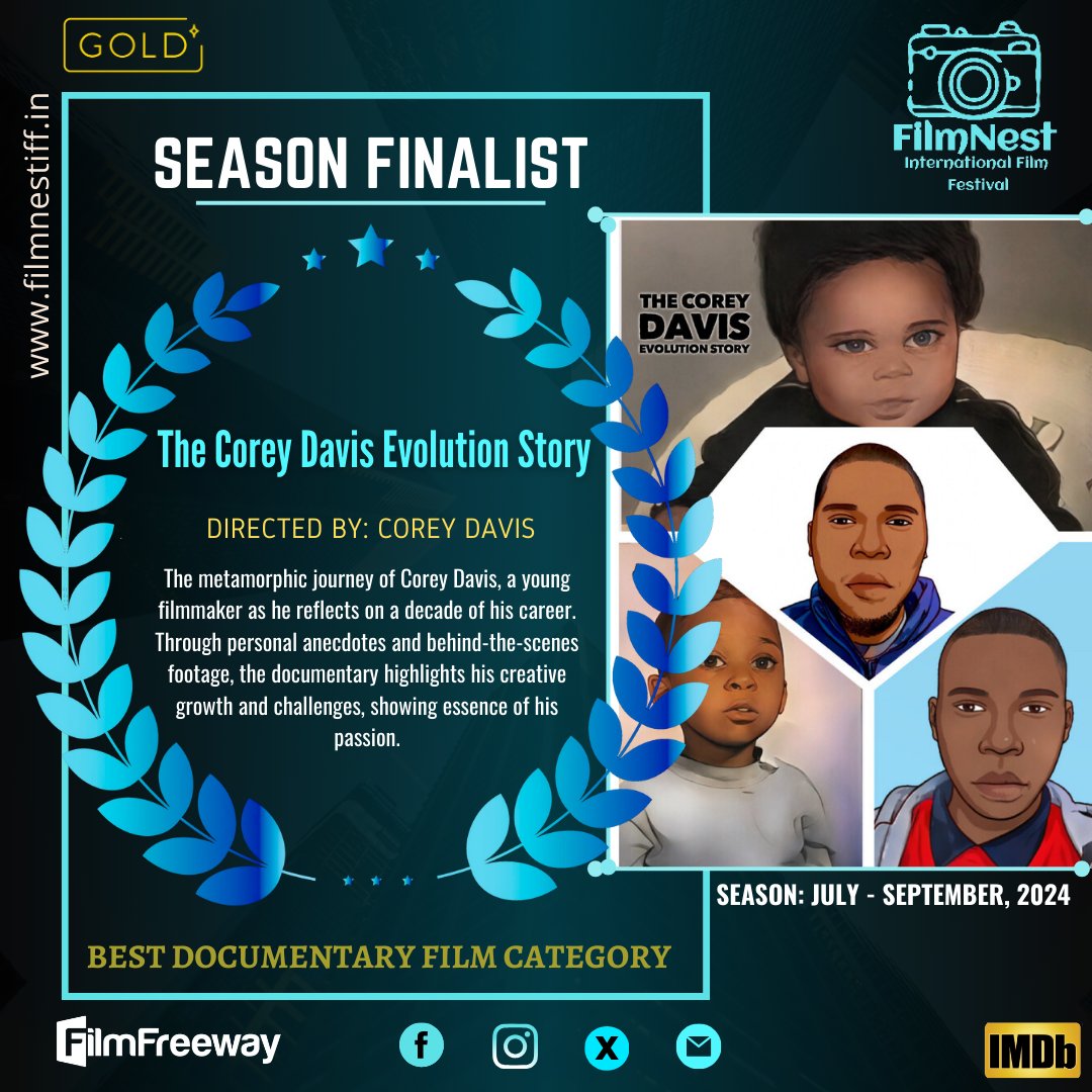 FilmnestF's tweet photo. Congratulations to Corey Davis for becoming a finalist in the Best Documentary Film category for "The Corey Davis Evolution Story"! We wish you all the best in your future endeavours.
#TheCoreyDavisEvolutionStory #DocumentaryFilm #Finalist #FNIFF https://t.co/J2EfDDJlPo