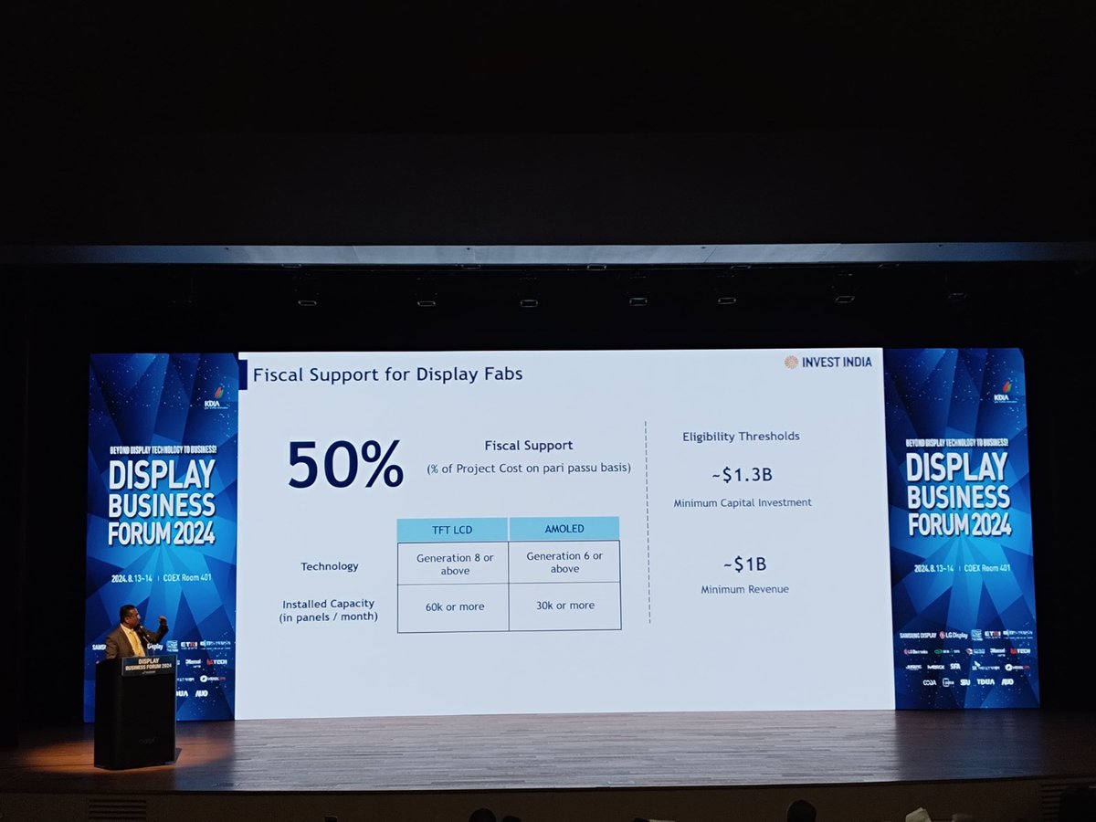 investindia's tweet image. Mr. Vinod Subramanian, VP @investindia, spoke about India's growing display &amp;amp; semiconductor ecosystem at the 'Display Business Forum 2024' in Seoul. Organized by #KDIA &amp;amp; @MOTIEKoreaEng, the event featured an #InvestIndia roadshow, engaging #CXOs from Korea's leading brands.
