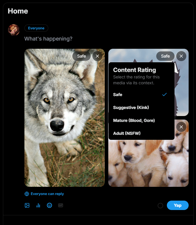 howlbyte's tweet photo. Just another little thing to show, while work is still ongoing! Content rating per media! https://t.co/tHIdQQMZBX