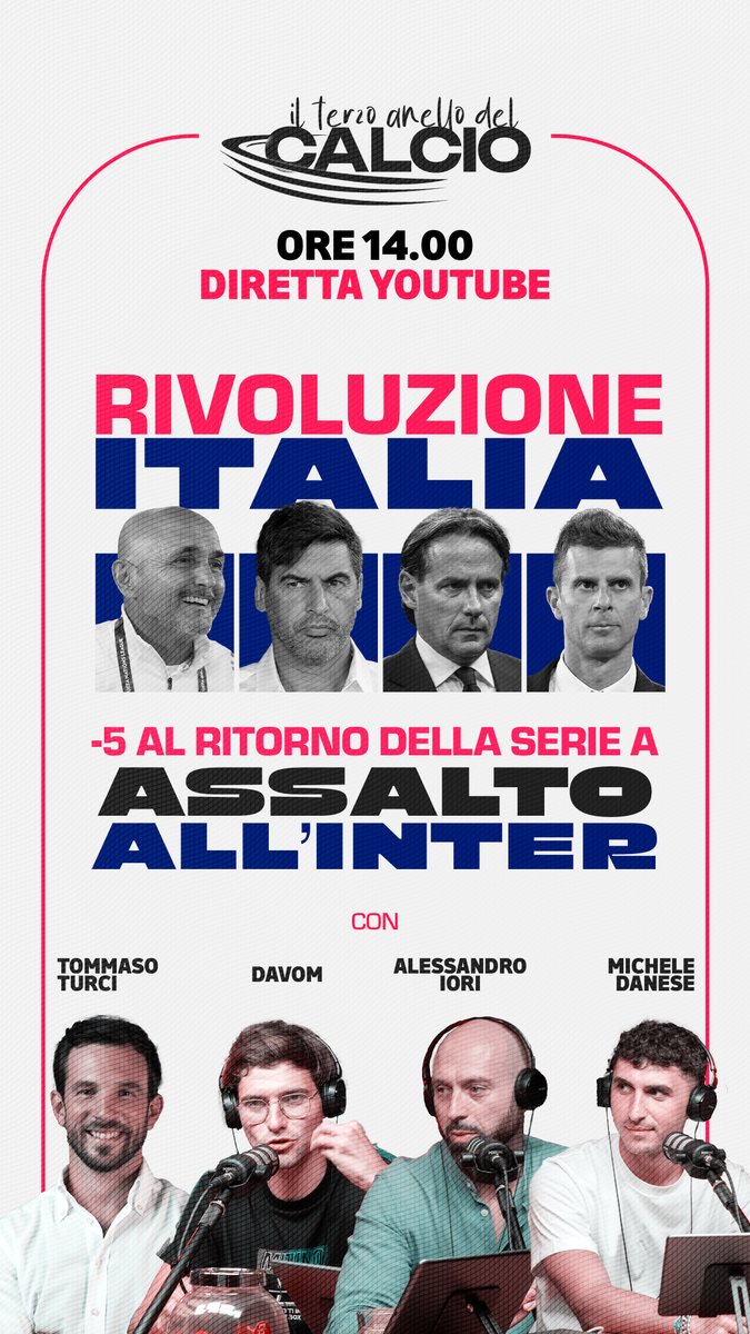 Il Terzo Anello del Calcio ore 14.00 su #YouTube con <a href="/davom23/">Davom23</a> <a href="/TommasoTurci/">Tommaso Turci</a> Alessandro Iori e Michele Danese.

👇👇
youtube.com/@TUTTI-IN-THE-…