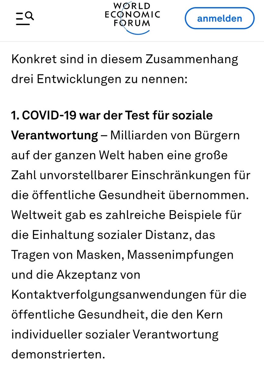 Dünya Ekonomik Forumu, Covid-19 döneminin, toplumun Yeni Dünya Düzenine itaatinin testi olduğunu kabul ediyor.
Maske, deneysel aşılar, karbon emisyonu, yeşil dönüşüm, 15 dakikalık akıllı şehirler, yapay et, Tek Sağlık, sağlık ve gıda kontrolü konusunda insanlığın hangi derecede