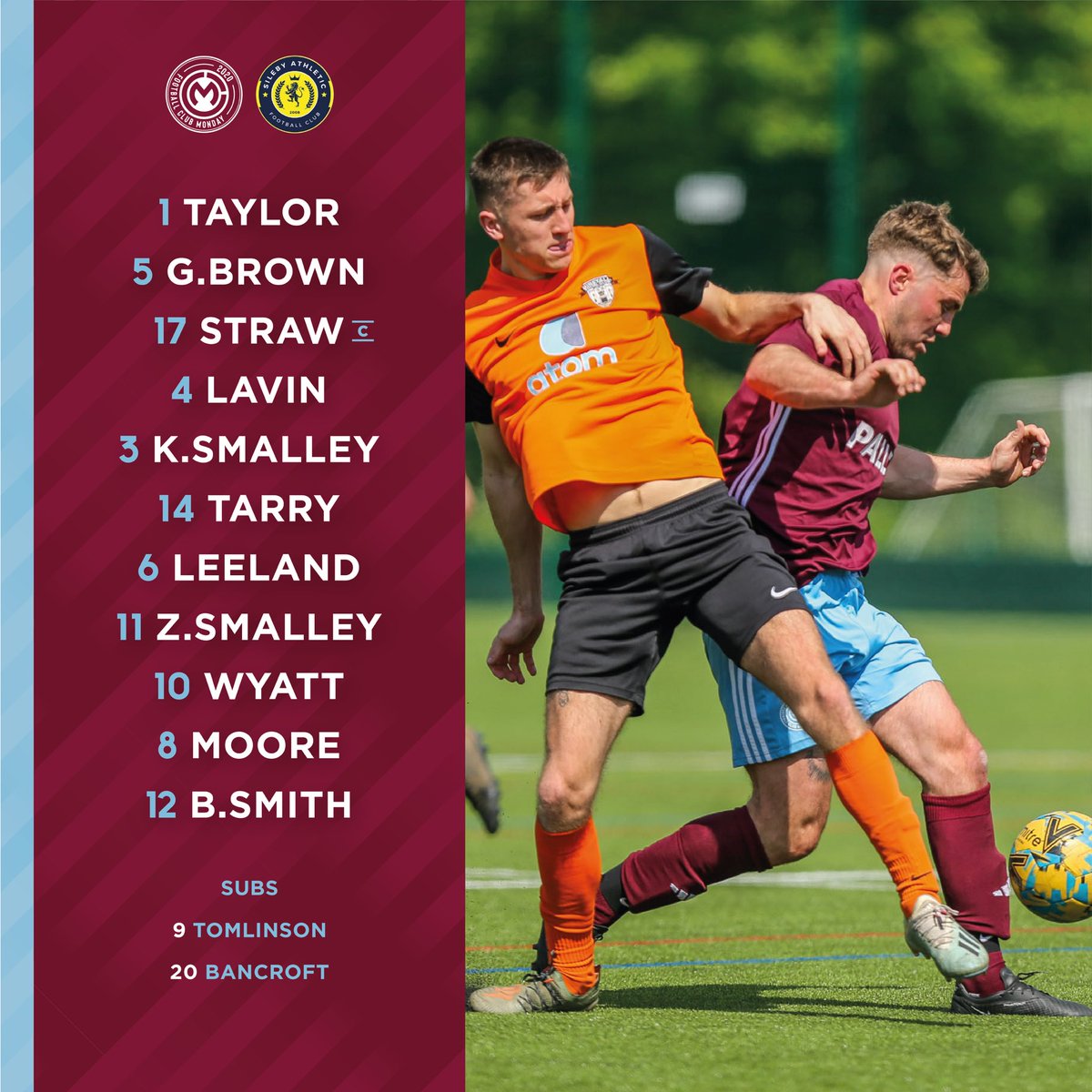 FT: Firsts 6-0 Sileby Athletic

Dominate display from the Firsts. Controlled the game from start to finish. 3 more points on the board 🤝

⚽️ Zach Smalley
⚽️ Ben Smith
⚽️ Rob Tarry
⚽️ Sam Moore
⚽️ Sam Bancroft
⚽️ Ash Wyatt

⭐️ MOTM Ross Lavin

#UpTheMonday