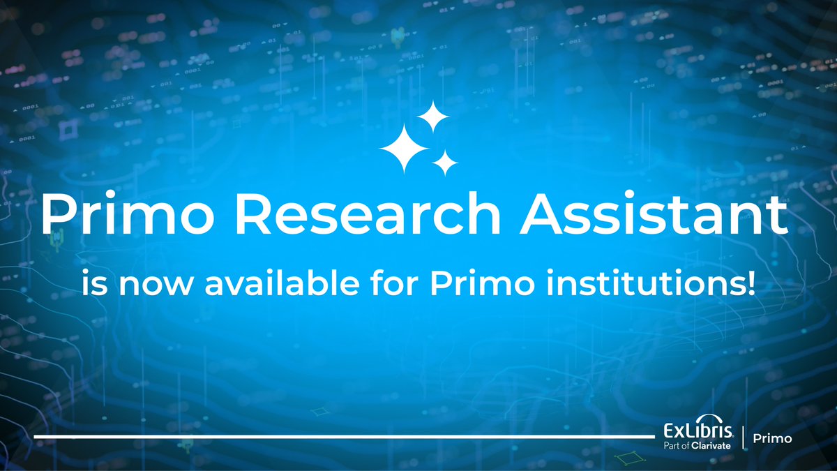ExLibrisGroup's tweet photo. Primo Research Assistant is now available for Primo institutions!

Click here to read more about it >>> https://t.co/TROpSNgl80 https://t.co/63BKSBajmP