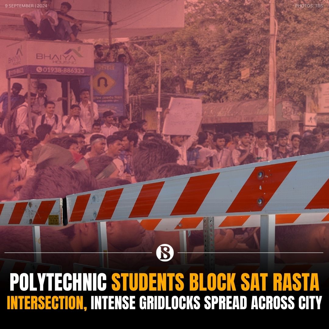 tbsnewsbd's tweet photo. The students blocked the intersection placing a six-point demand, due to which lanes leading to Mohakhali and Hotel Holiday Inn were completely congested
Link in Comments
#roadblock #traffic #TrafficAlert #polytechnicstudents #TBSNews https://t.co/cH7CwRsbdt