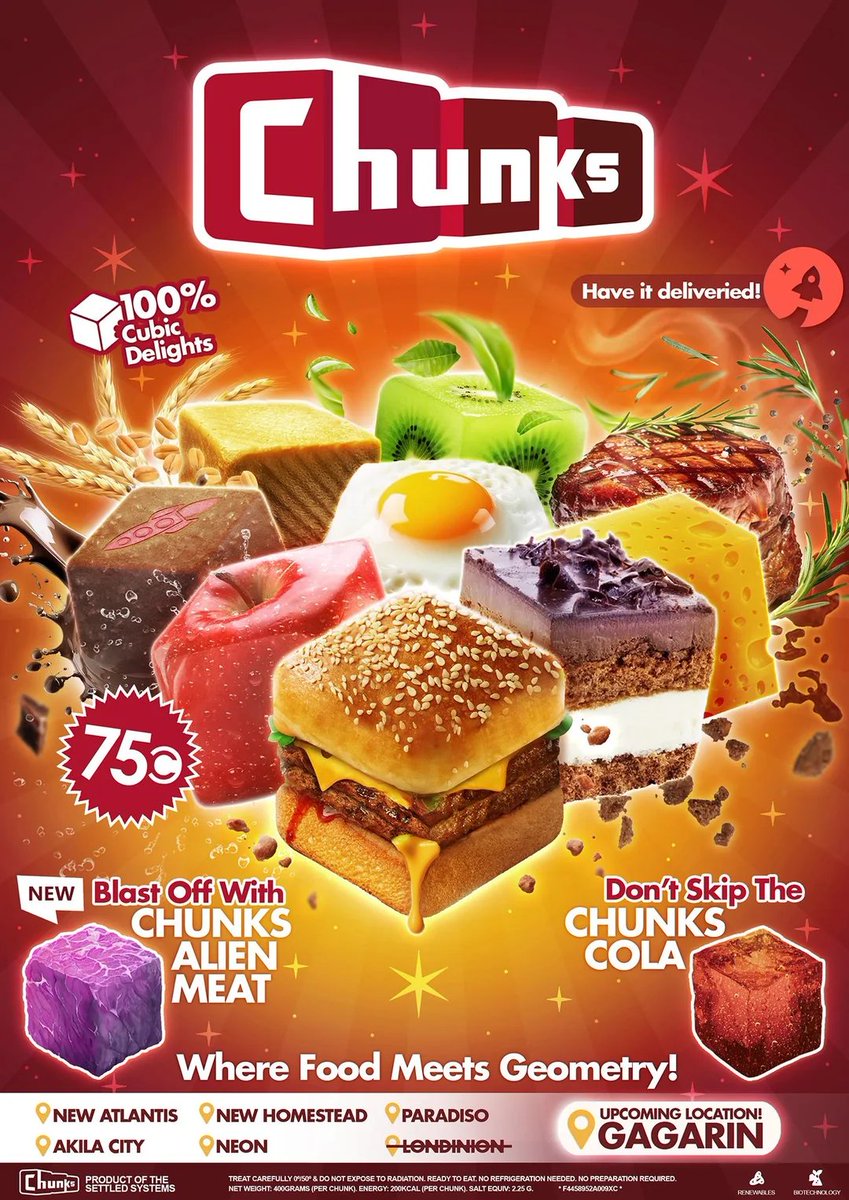 Check out this awesome Chunks poster made by Ares_from_Mars! My only issue with it is that the food looks too good for the Chunks brand!

reddit.com/r/Starfield/co…