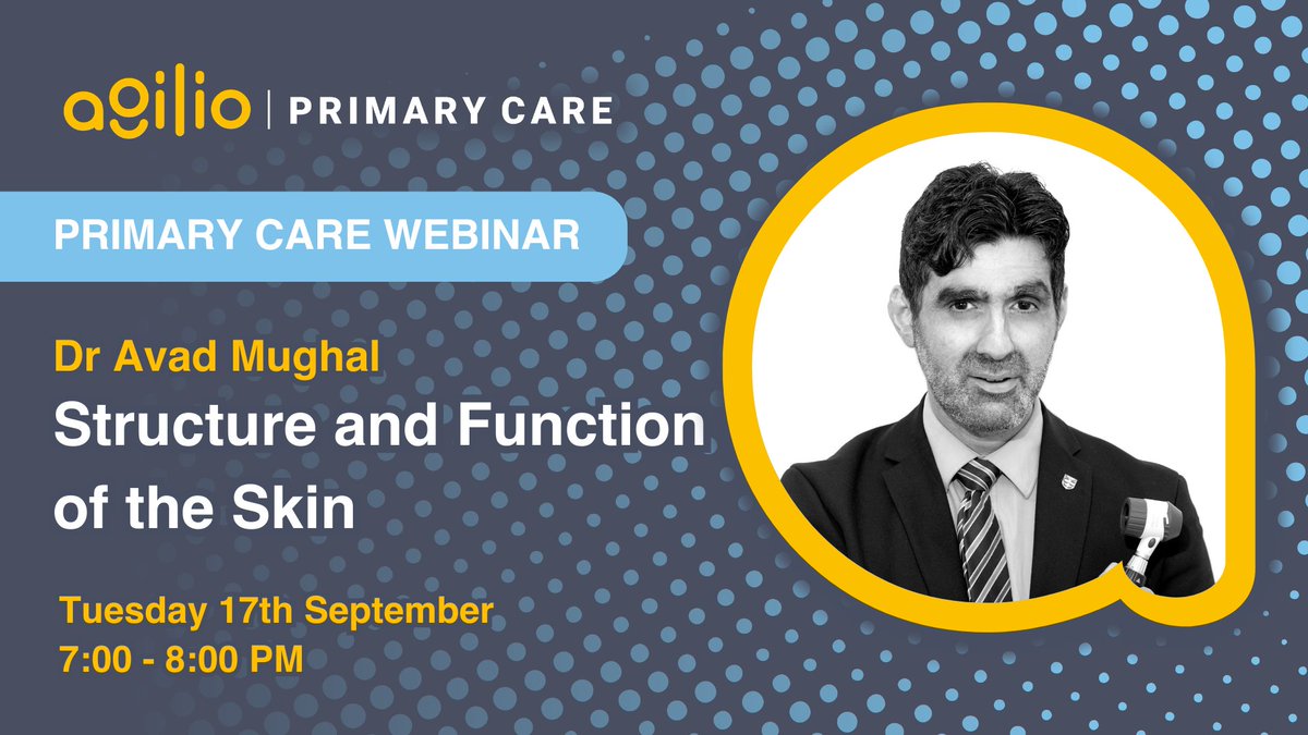 🌟 Announcing Our New Webinar Series: The Science of Skin! 🌟

Join Dr. Avad Mughal for expert insights into dermatology.

📅 First Webinar: Sept 17th, 7PM - Structure &amp; Function of the Skin

🎓 Register now ▶️ learn.clarity.co.uk/webinars/clini…

#Dermatology #Webinar #CPD #AgilioSoftware