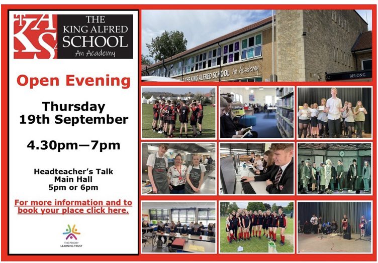 The King Alfred School an Academy (@_tkasa) on Twitter photo <a href="/_TKASA/">The King Alfred School an Academy</a> Open Evening for all Year 6 students and their families coming soon! Looking forward to seeing you all next week. Please follow the link to book your place at our talks. Arrival at the school from 4.30pm #beproud #servingcommunities <a href="/_TKASA/">The King Alfred School an Academy</a> Open Evening for all Year 6 students and their families coming soon! Looking forward to seeing you all next week. Please follow the link to book your place at our talks. Arrival at the school from 4.30pm #beproud #servingcommunities