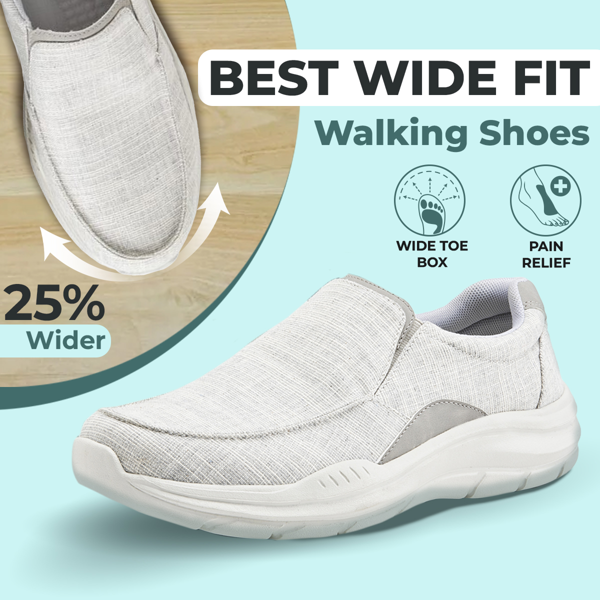 canlesofficial's tweet photo. Tired of bunions, plantar fasciitis, and hammertoes making walking a chore? Deklan shoes are designed with wide feet in mind! Our spacious 25% wider toe box and supportive design alleviate pain and discomfort, allowing you to walk freely and comfortably again.