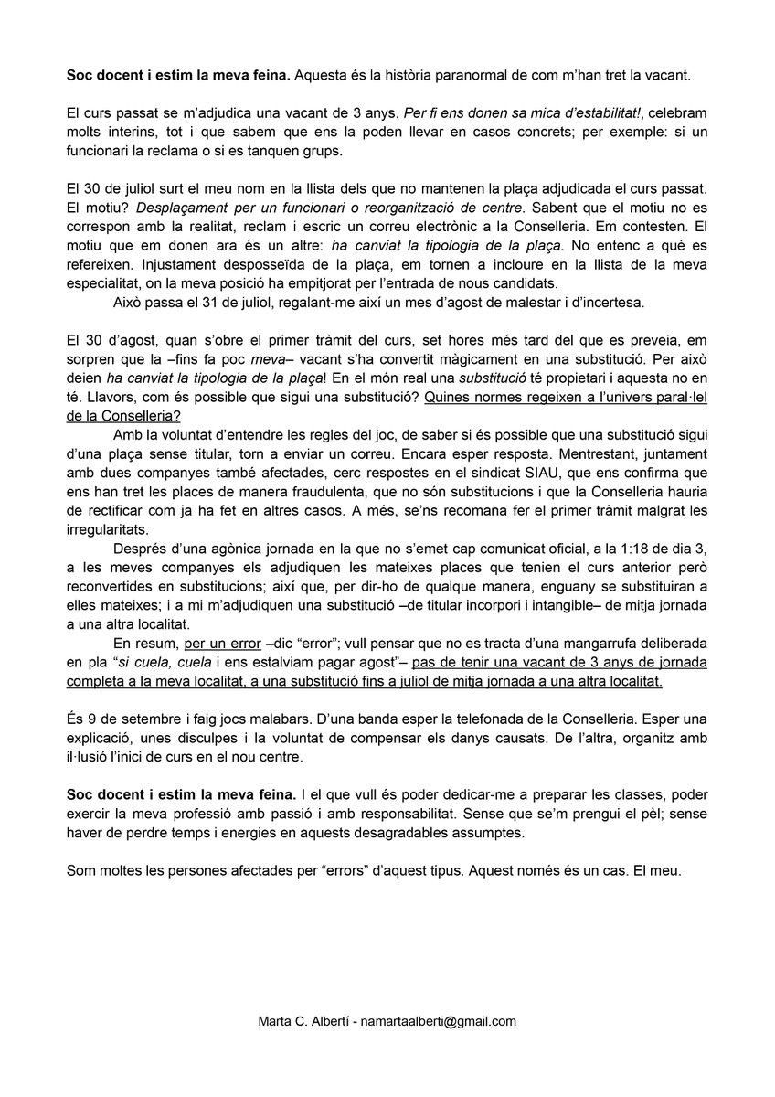 foscadrastica's tweet photo. Soc docent i estim la meva feina.
Aquesta és la història paranormal de com m’han llevat la vacant. 👻 https://t.co/40f9S4xtmp