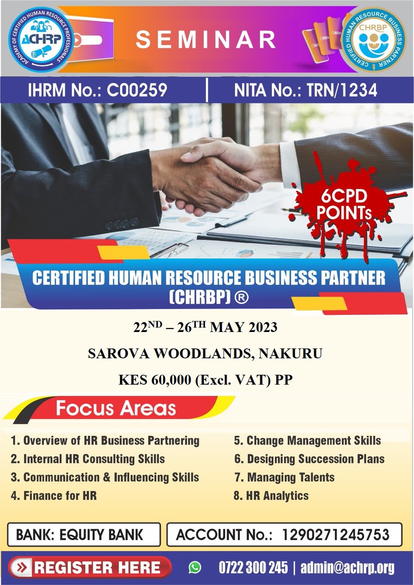 achrpi's tweet photo. Certified Human Resource Business Partner (CHRBP) Conference | 23rd - 27th September 2024 |  Mombasa - https://t.co/gigQPcm9Sx https://t.co/CZfTXOWfQU