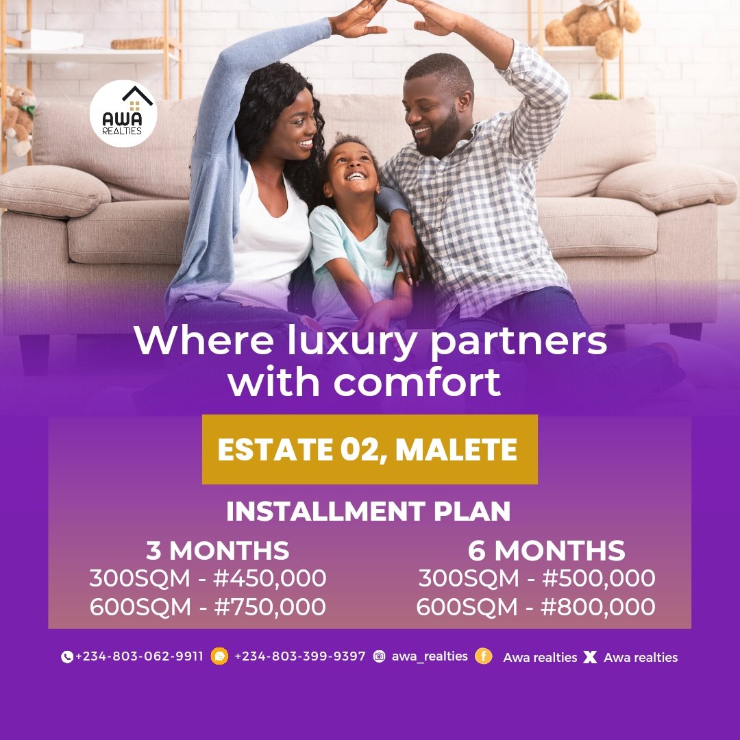 AwaRealties's tweet photo. "Welcome to Estate 2, where luxury meets comfort. Secure your future in a place designed for refined living."

#monday #kwarailorinrealestate #explore https://t.co/MHSL7dz4Nc