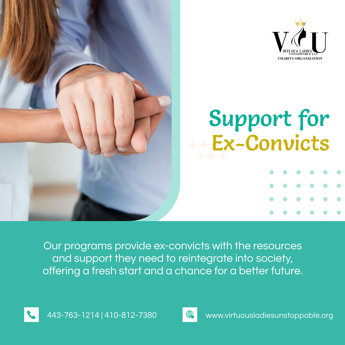 VirtuousLlc's tweet image. We offer support for ex-convicts to help them reintegrate into society. Join us in giving them a fresh start and a brighter future. 
#ParkvilleMD #CharityOrganization #ReintegrationSupport