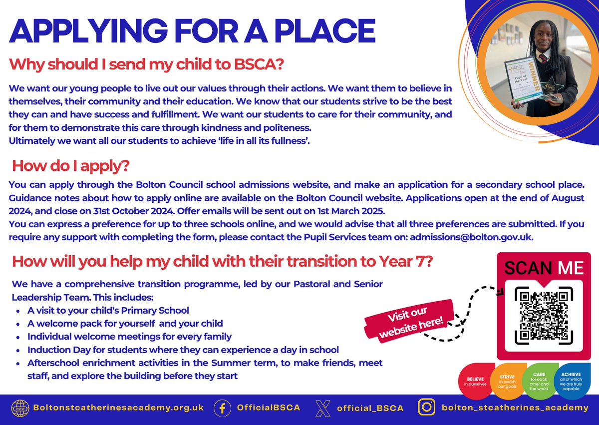 BSCA Open Evening is coming soon! 

Join us on Wednesday 18th September to meet our staff and students, view the Academy, meet our special guest and win prizes. 

We can’t wait to meet you 🎉

#WEAREBSCA #STRIVE