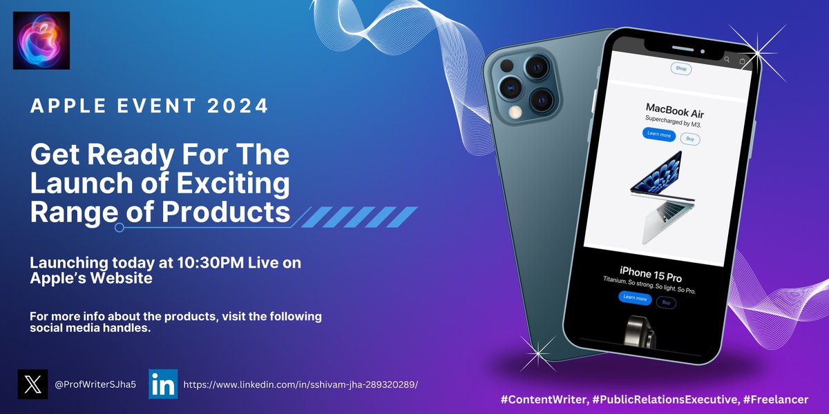 ProfWriterSJha5's tweet photo. 🔥 BIG APPLE EVENT TONIGHT! 🔥

Catch the latest from Apple at 10:30 PM! I’ll be updating you with all the major announcements and innovations as they happen.

Stay tuned for the tech news you don’t want to miss!📱💥

#AppleEvent #TechNews #Innovation #ContentWriter https://t.co/s8M0JhTisk