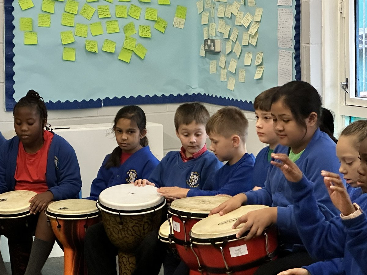 STOCSch's tweet photo. Today St David’s class (4B) have had their very first Drumming lesson! They are starting from the very basics! They thoroughly enjoyed the lesson and cannot wait for next week! 💙💛 @stocsch @mertonmusic #drumming https://t.co/xqvraJSUhL