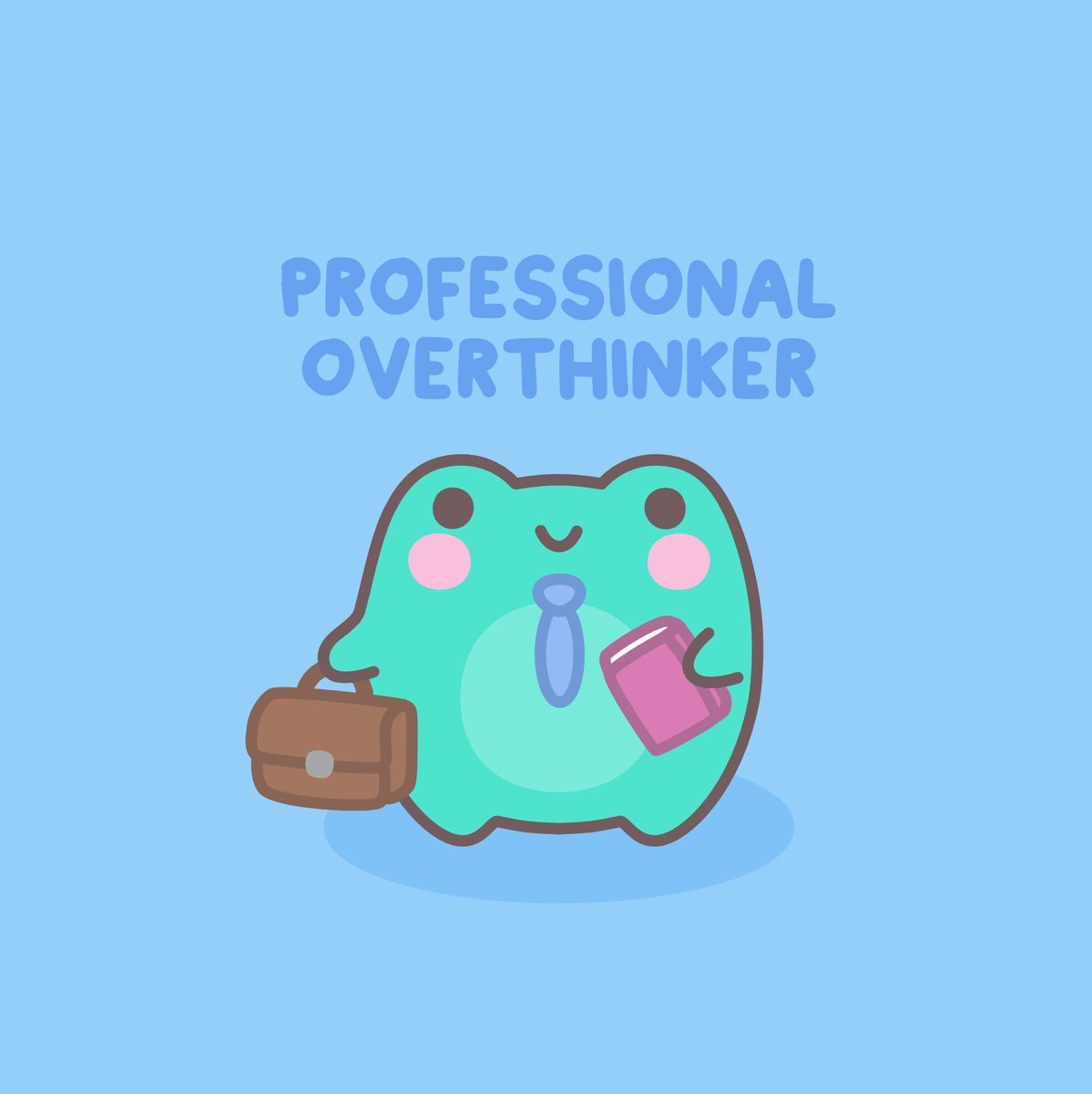 ✨ Professional Overthinker ✨ Always dressed for success but forever lost in thought 🫠 
Sometimes even frogs get caught up in their own thoughts 🐸 I wonder what Momo is thinking about 🤔 
#kawaii #overthinker #frogs #cuteart