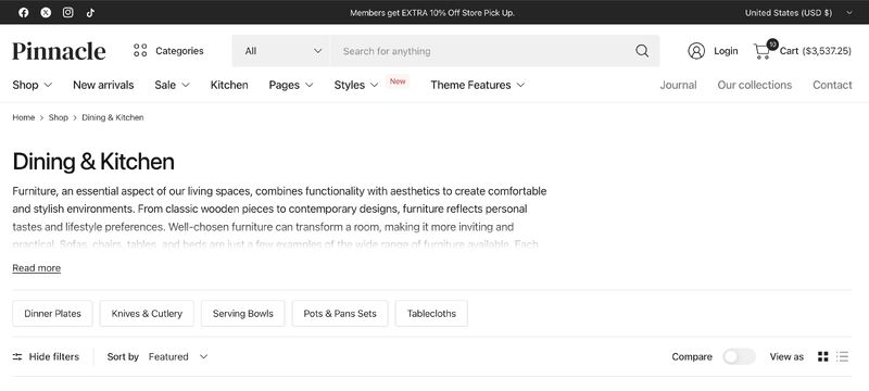 Do you have an extremely long Collection description? No problem with our latest Pinnacle Shopify theme as it automatically shows a "Read more" button on your set height. Check out Pinnacle at #Shopify theme store: themes.shopify.com/themes/pinnacl…
