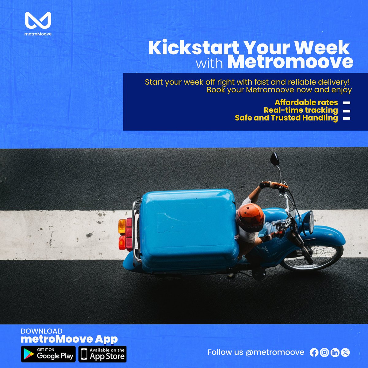 metromoove's tweet photo. Happy New Week Metromoovers !

Start your week off right with fast and reliable delivery! Book your Metromoove now and enjoy

Affordable rates
Real-time tracking
Trusted and Safe Handling 

Lekki Phase 1 | Oshodi | Lagos | Wike| https://t.co/BA17xsDHUV