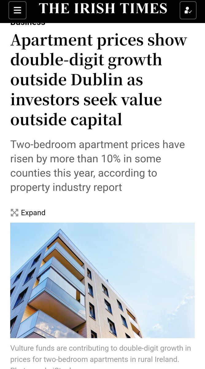 Three years ago I called for apartments to be included in measures to stop vulture funds bulk buying homes
I was ignored
The Government allowed vultures buy apartments
Now
Vulture funds are contributing to double-digit growth in prices for two-bedroom apartments in rural Ireland
