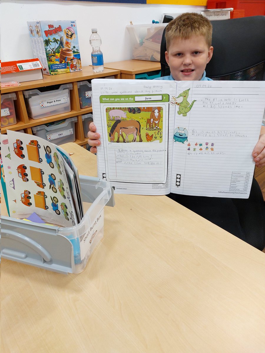 Writing for enjoyment this morning in Room 3. Pupils picked a stimulus from our "short burst box" and wrote about their picture or stickers ✍️.