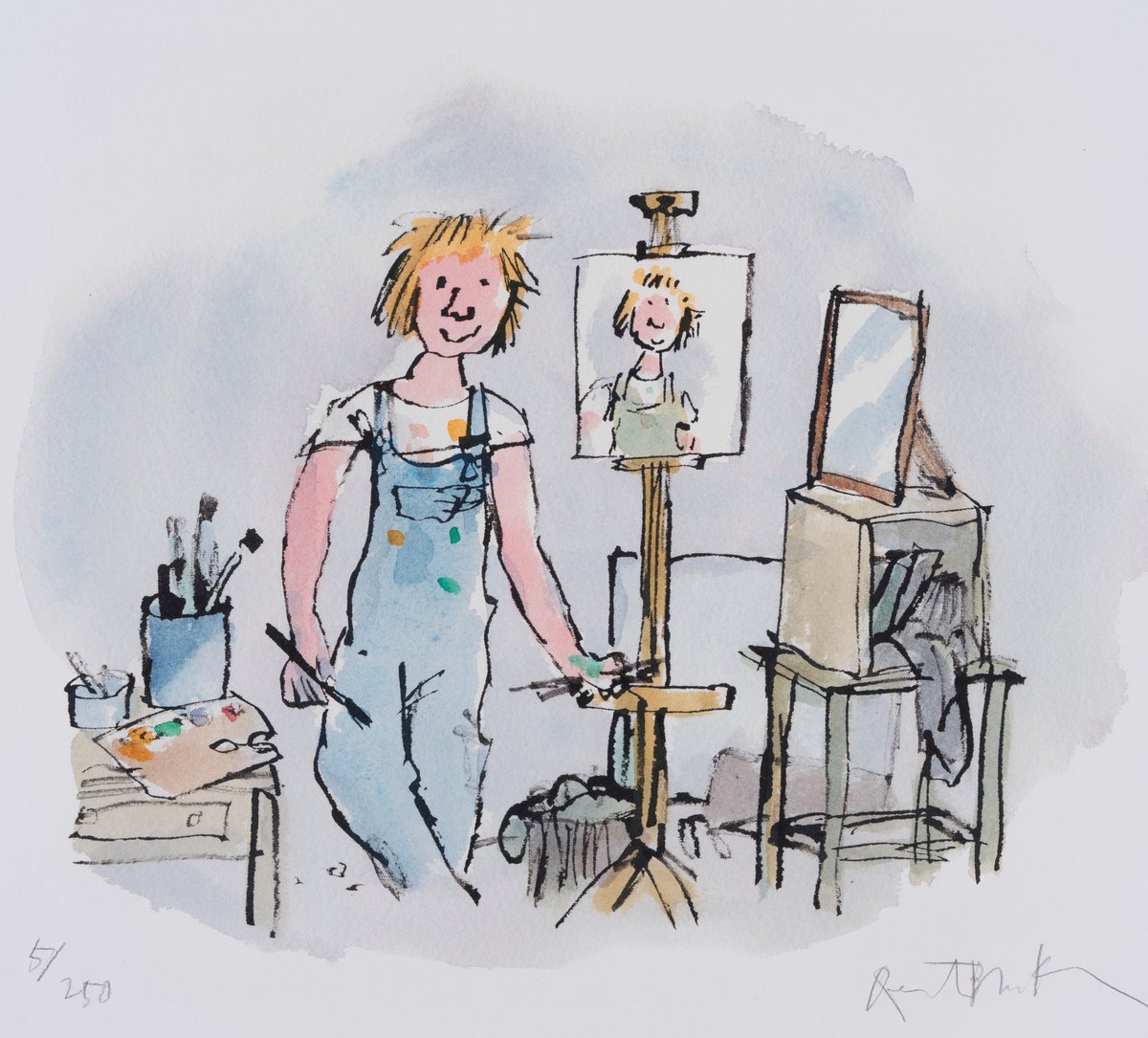 The Self-Portrait by Quentin Blake 🖼️ 🖌️ 

Sir Quentin Blake made this illustration for a mental health hospital in London. Blake used a quill to give the illustration softness, and an artistic angle to inspire the young patients to be creative. 🎨