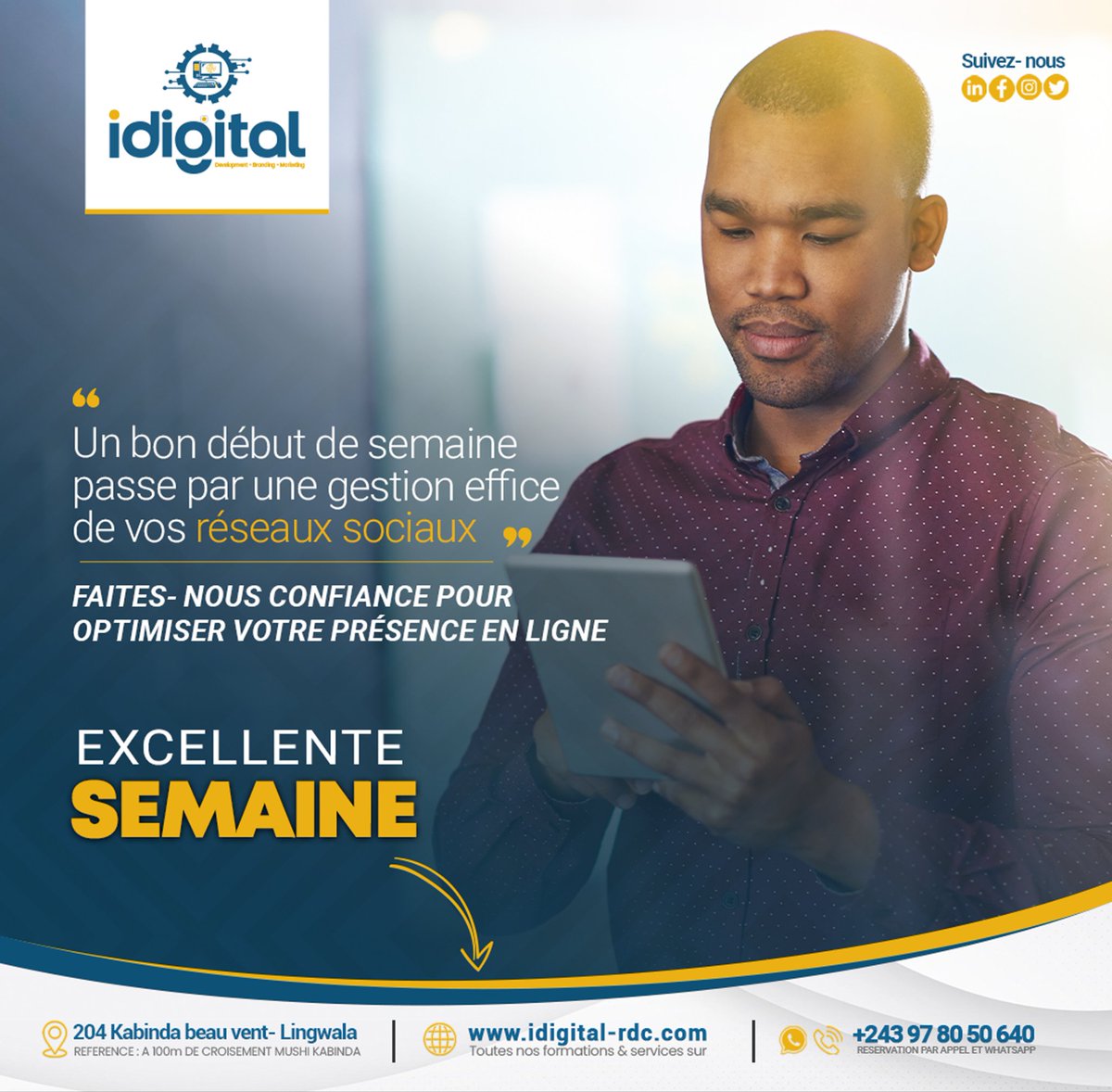iDigitalCreate's tweet photo. Un bon début de semaine passe par une gestion efficace de vos réseaux sociaux ! 

Chez iDigital Créatives, nous créons du contenu engageant et gérons vos plateformes pour que chaque interaction renforce votre marque. 

#BonDébutDeSemaine #GestionDesRéseaux #IDigitalCréatives https://t.co/6SUiUqXe1Z