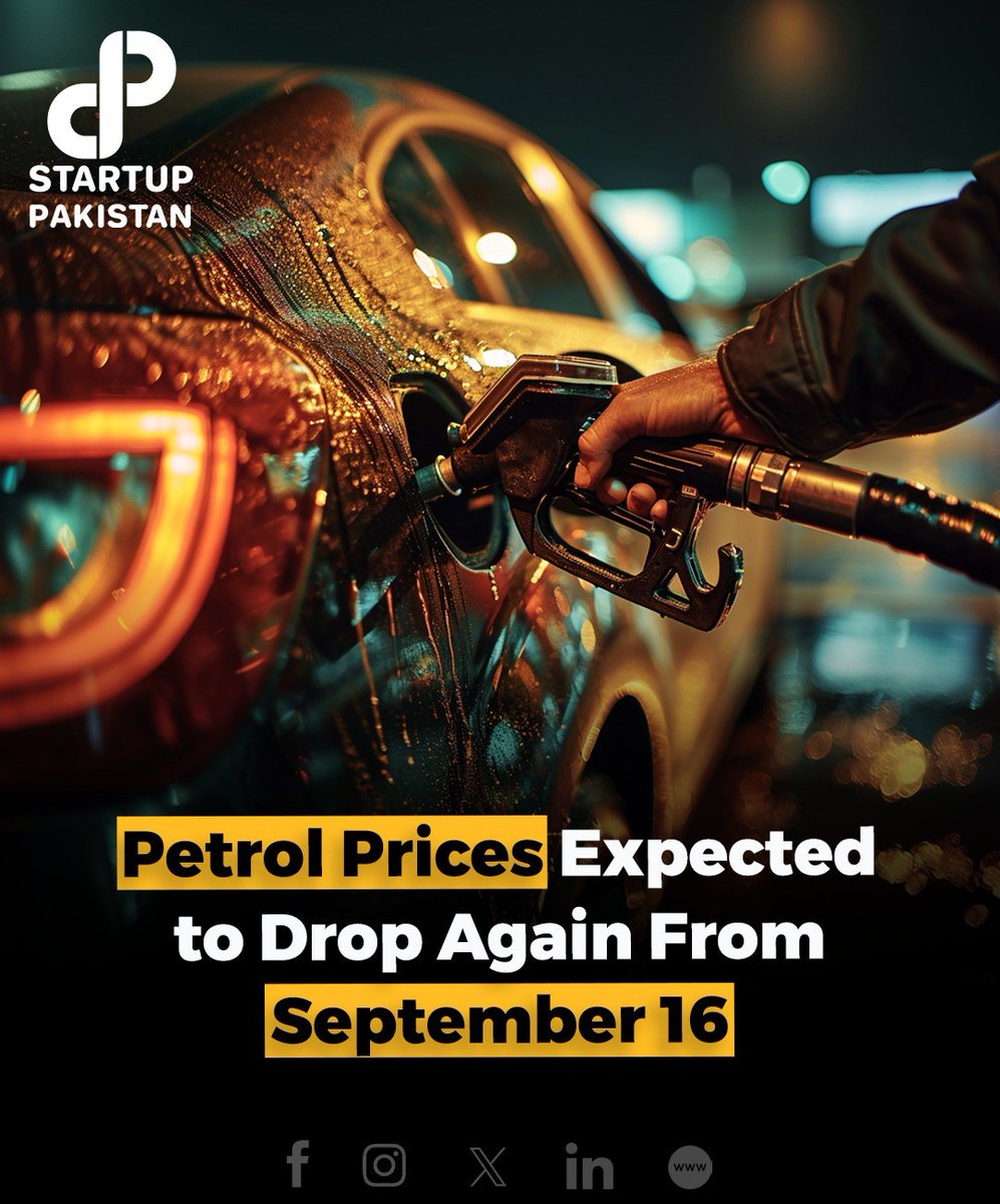 PakStartup's tweet photo. Petrol prices in Pakistan are expected to decrease from September 16.

#PetrolPrice #PakistanFuel #PriceDrop #InflationControl #FuelPrices #KarachiNews #EconomicUpdate https://t.co/PTIAJvXrk0