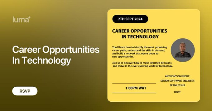 africoders's tweet photo. A big THANK YOU to everyone who attended our "Career Opportunities in Technology" webinar! It was an insightful session covering tech careers from Virtual Assistants to Cloud Architects. 🎉 https://t.co/rBK38aQ1OE