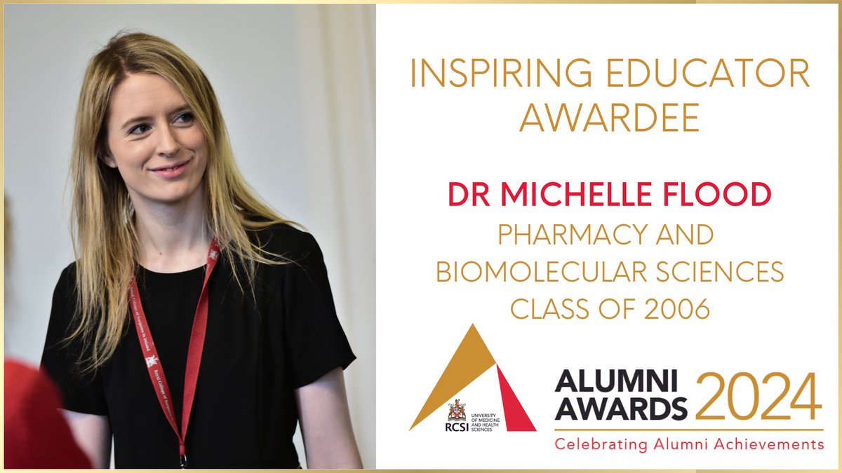 RCSI School of Pharmacy and Biomolecular Sciences (@rcsipharmbiomol) on Twitter photo We are delighted to share that Dr Michelle Flood <a href="/shellflood/">Michelle Flood</a>, Senior Lecturer & RCSI PPI Ignite Network Lead has been selected as the Inspiring Educator Awardee for the @RCSI_Alumni Awards 2024.
Michelle graduated from our MPharm programme in 2006. 🎓 We are delighted to share that Dr Michelle Flood <a href="/shellflood/">Michelle Flood</a>, Senior Lecturer & RCSI PPI Ignite Network Lead has been selected as the Inspiring Educator Awardee for the @RCSI_Alumni Awards 2024.
Michelle graduated from our MPharm programme in 2006. 🎓