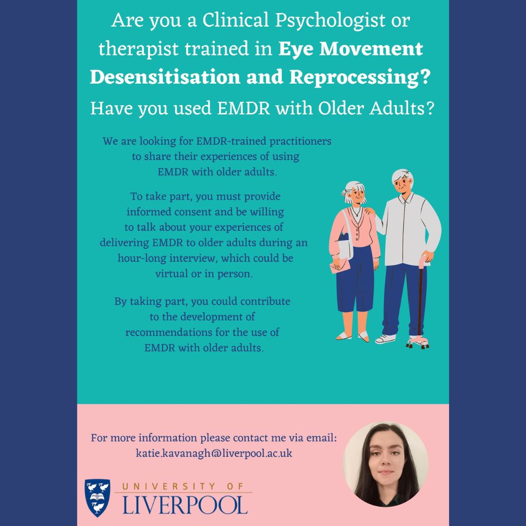 Currently recruiting for my thesis study looking at the experiences of clinicians using #EMDR with older adults. Please get in touch if you'd like to take part!