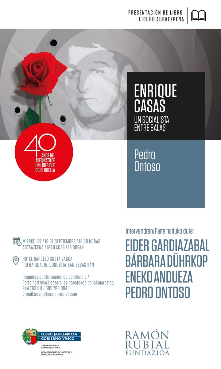 Libros Catarata (@cataratalibros) on Twitter photo Donostia-San Sebastián, miércoles 18 de septiembre: presentación de 'Enrique Casas. Un socialista entre balas', con Eider Gardiazabal <a href="/EGardiazabal/">Eider Gardiazabal</a>, Barbara Dührkop, <a href="/enekoandueza/">Eneko Andueza</a> y Pedro Ontoso <a href="/Pontoso/">Pedro Ontoso Soto</a>, autor del libro. En <a href="/CostaVascaHotel/">Barceló Costa Vasca</a> a las 18:30 h. catarata.org/evento/donosti… Donostia-San Sebastián, miércoles 18 de septiembre: presentación de 'Enrique Casas. Un socialista entre balas', con Eider Gardiazabal <a href="/EGardiazabal/">Eider Gardiazabal</a>, Barbara Dührkop, <a href="/enekoandueza/">Eneko Andueza</a> y Pedro Ontoso <a href="/Pontoso/">Pedro Ontoso Soto</a>, autor del libro. En <a href="/CostaVascaHotel/">Barceló Costa Vasca</a> a las 18:30 h. catarata.org/evento/donosti…