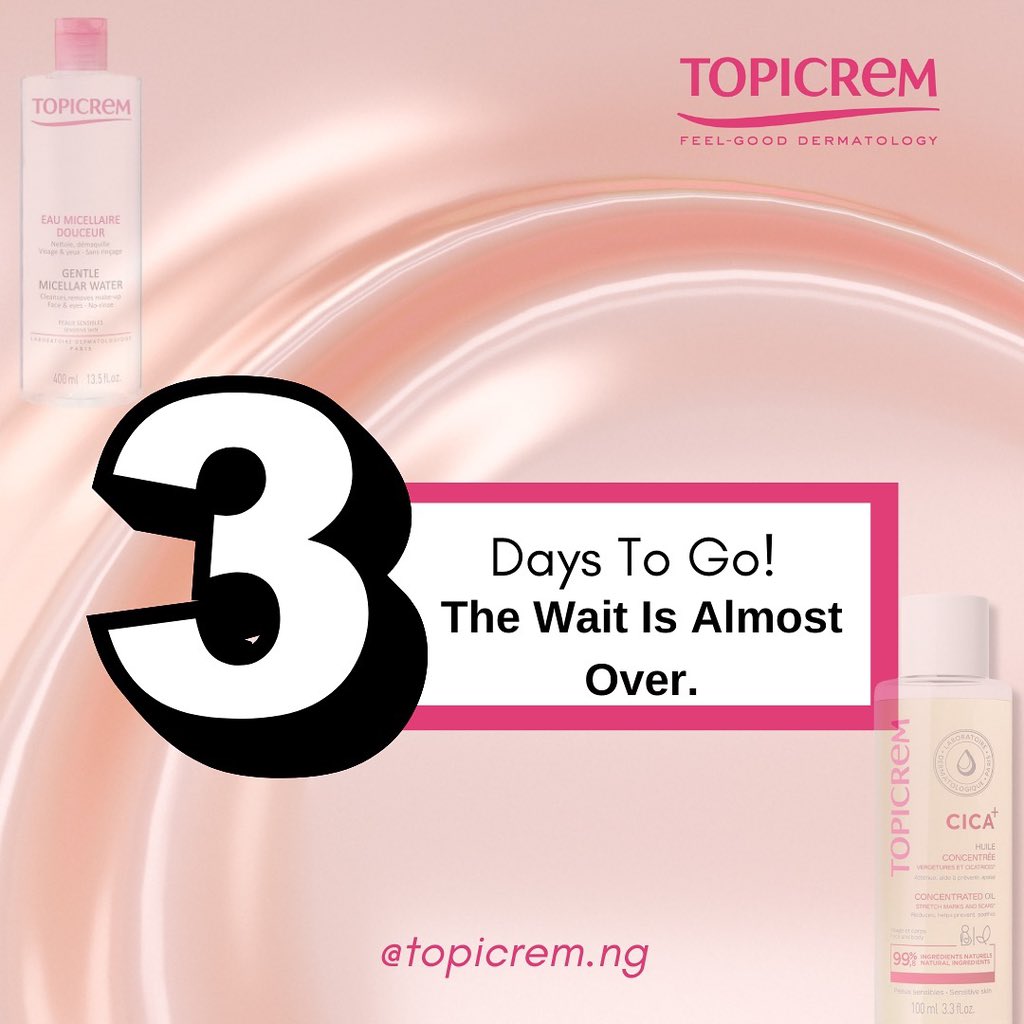 Topicrem_ng's tweet image. Let the count down begin. 💃💃

Only Three days left until our Topicrem event Get ready for the excitement🥰

#topicrem #Garime #MondayMotivation 
Kwankaso / Happy New Week / Ireland